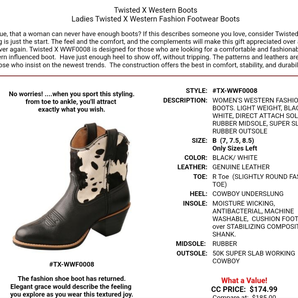 Twisted X Low Leather Cowboy Boot Size 7